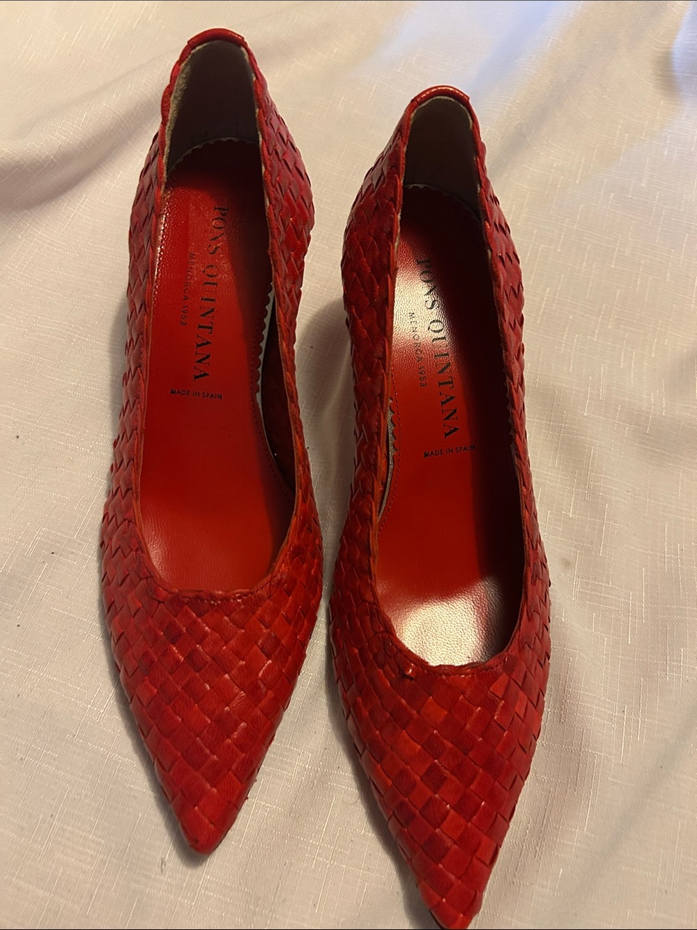 Pons Quintana Red Woven Pointed-Toe Heels